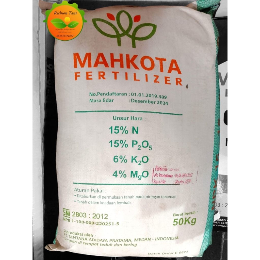 pupuk npk 15-15-6-4 mahkota kemasan 50 kg