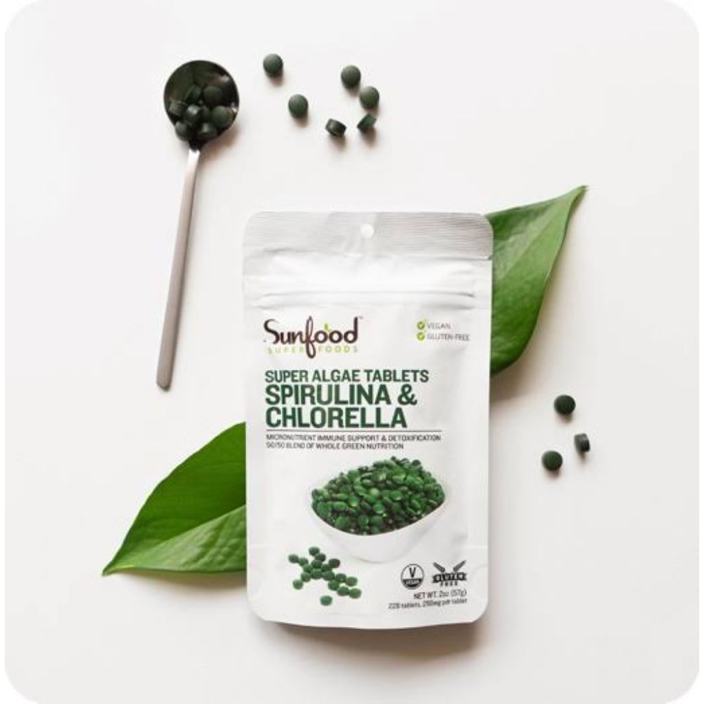 New Sunfood SPIRULINA CHLORELLA Super Algae 250Mg 228 Tablet Original