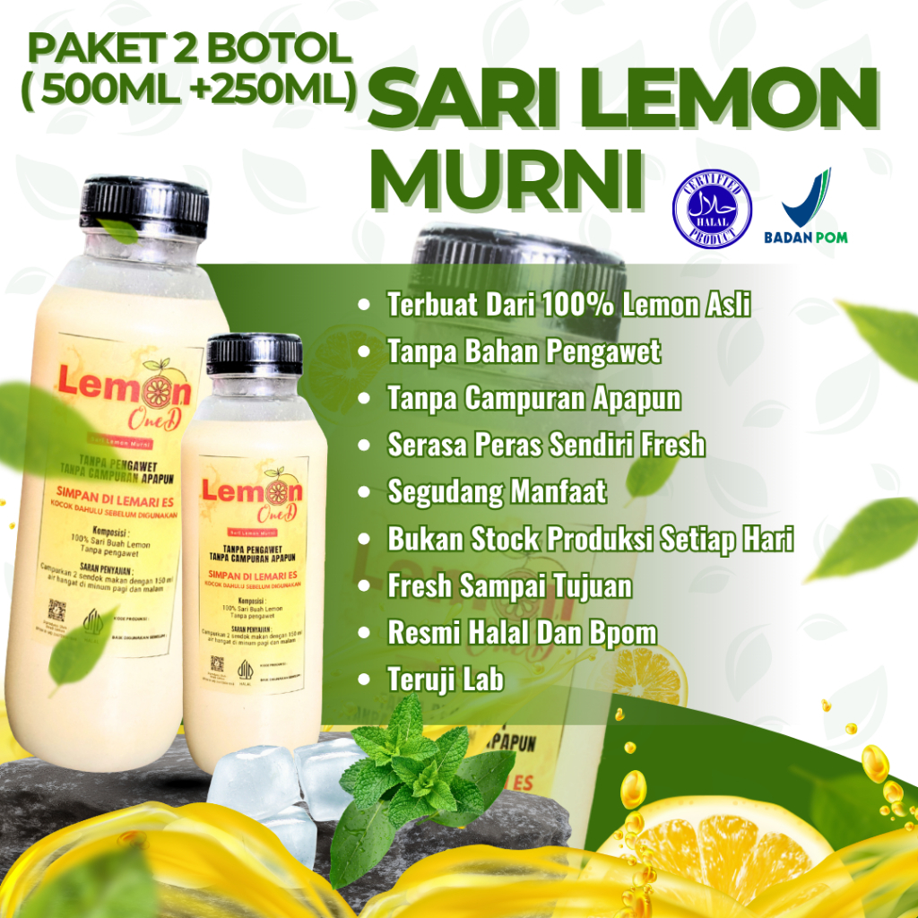 

DIET HEMAT! LEMON YOU PAKET 500ML+250ML Sari Lemon dan Murni Alami 100% Untuk Detoks Dan Diet Sehat