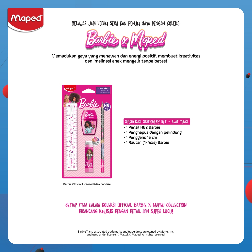 Maped Mini Stationery Set Barbie – Set Alat Tulis Mini Tema Barbie