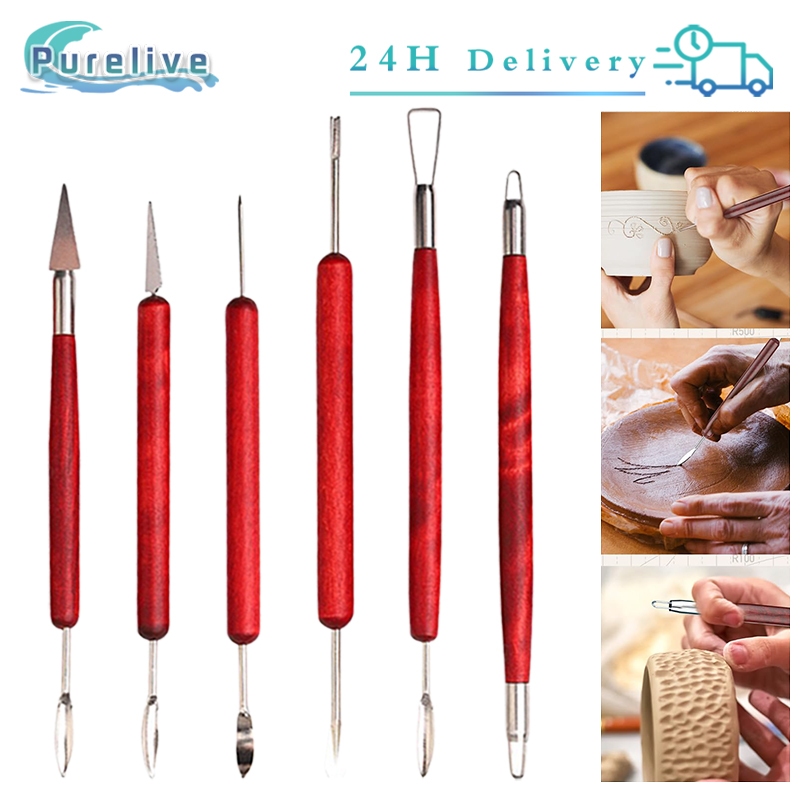 

6Pcs Alat Ukir clay Gagang Kayu Cocok Untuk Memahat Tanah Liat Peralatan Tembikar