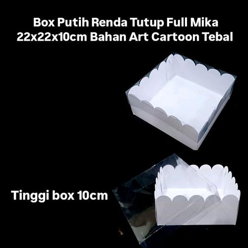 

Box Putih Renda Tutup Full Mika 22x22x10cm Bahan Art Cartoon Tebal Laminasi Isi 10
