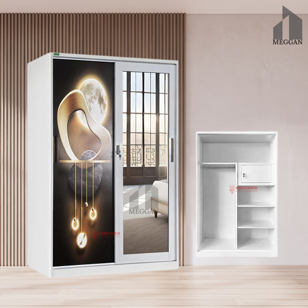 Lemari Pakaian 2 Pintu Besi Sliding Cermin | Lemari Baju Sleding Besi, karsindo
