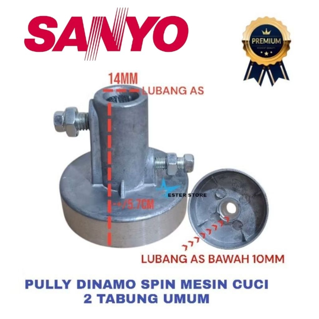 Pully dinamo spin mesin cuci Sanyo 2 tabung as 10mm/14mm