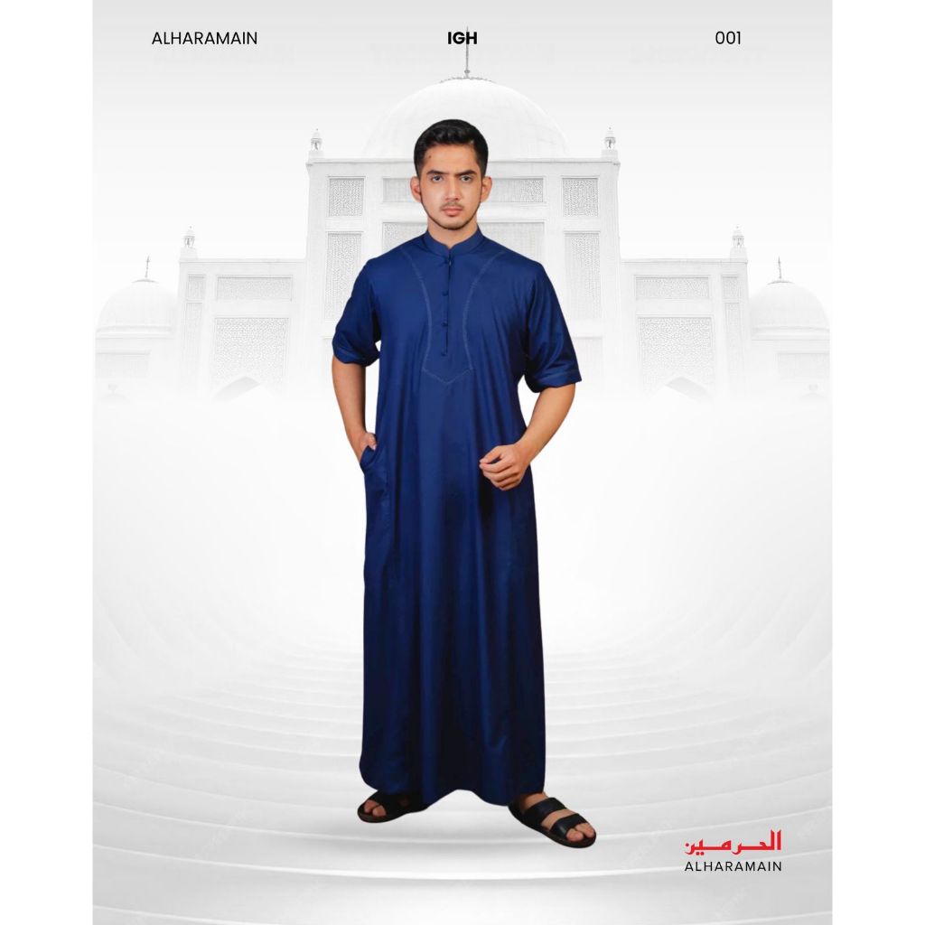 AL Haramain Jubah / Gamis Pria Dewasa Premium Resleting (IGH 001) | Navy | Biru Muda | Coklat Tua | 
