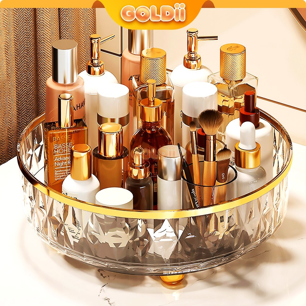GOLDII - Rak Putar Akrilik Aesthetic Serbaguna Kosmetik Skin Care Buah Bumbu Organizer Berputar 360 