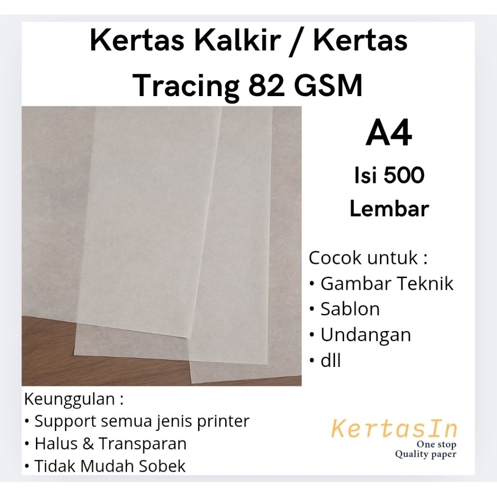 

Kertas Kalkir 80-85 GSM A4 Isi 500 Lembar / 1 Rim – Tracing Paper Transparan untuk Pelajar, Arsitek, & Desain Printing