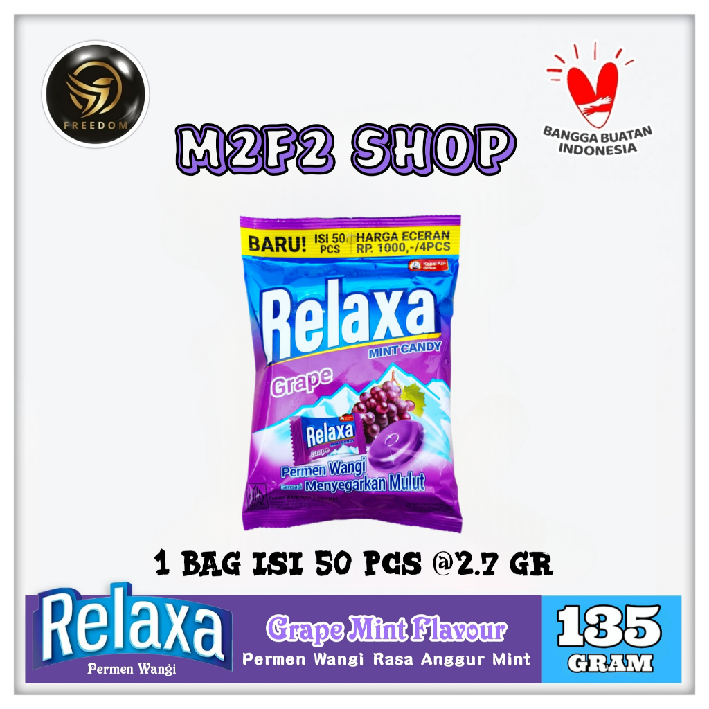

Relaxa Grape Mint Flavor Candy | Permen Mint Rasa Anggur Wangi Segar Bag - 135 gr (Kemasan Satuan)