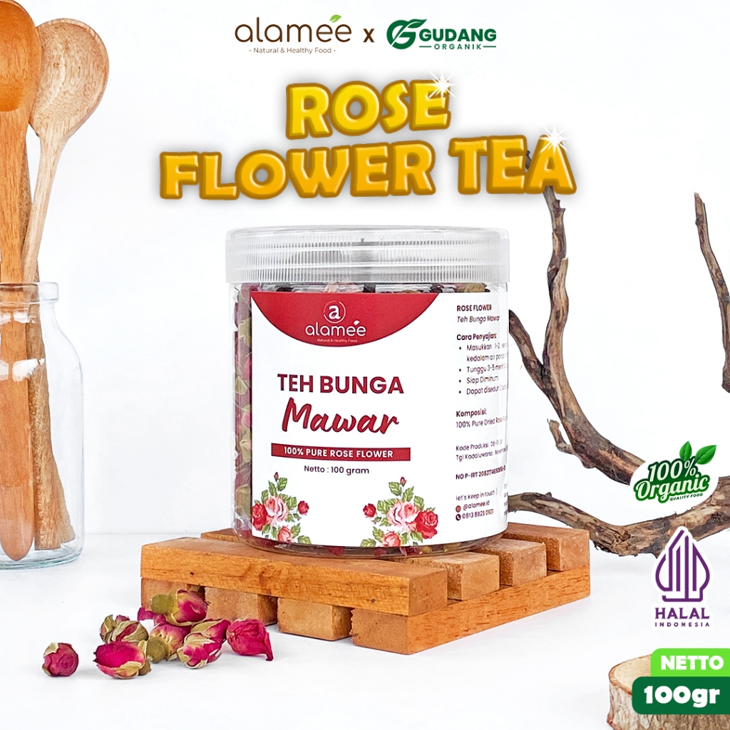 

alamee teh bunga rose adalah pilihan sehat dalam toples dengan aroma menawan yang menyegarkan