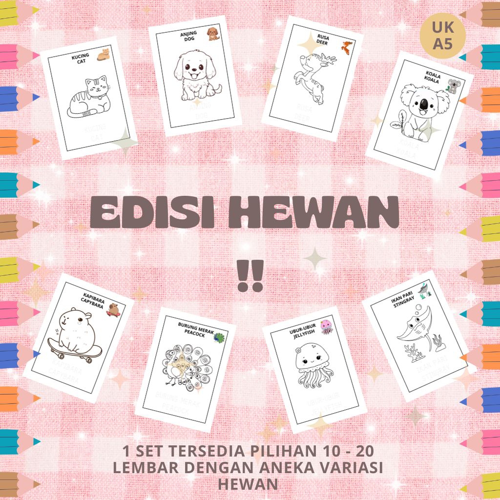 

TEEMURAH!! Kertas Mewarnai Anak Uk A5 10 dan 20 Lembar Tema Hewan Lucu