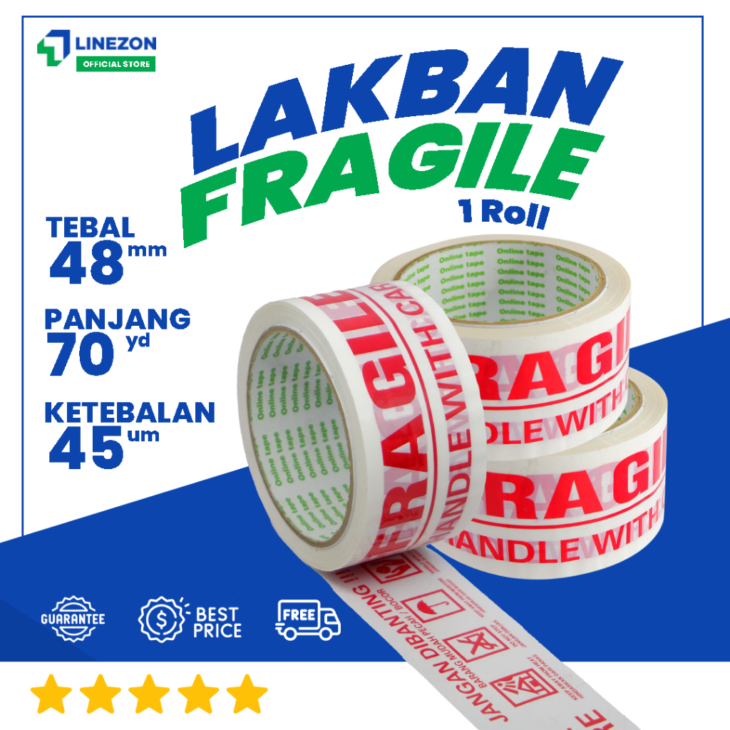 

Lakban Fragile Putih 70 Yard 48mm Full / Jangan Dibanting / Awas Pecah / Lakban Fragile Merah