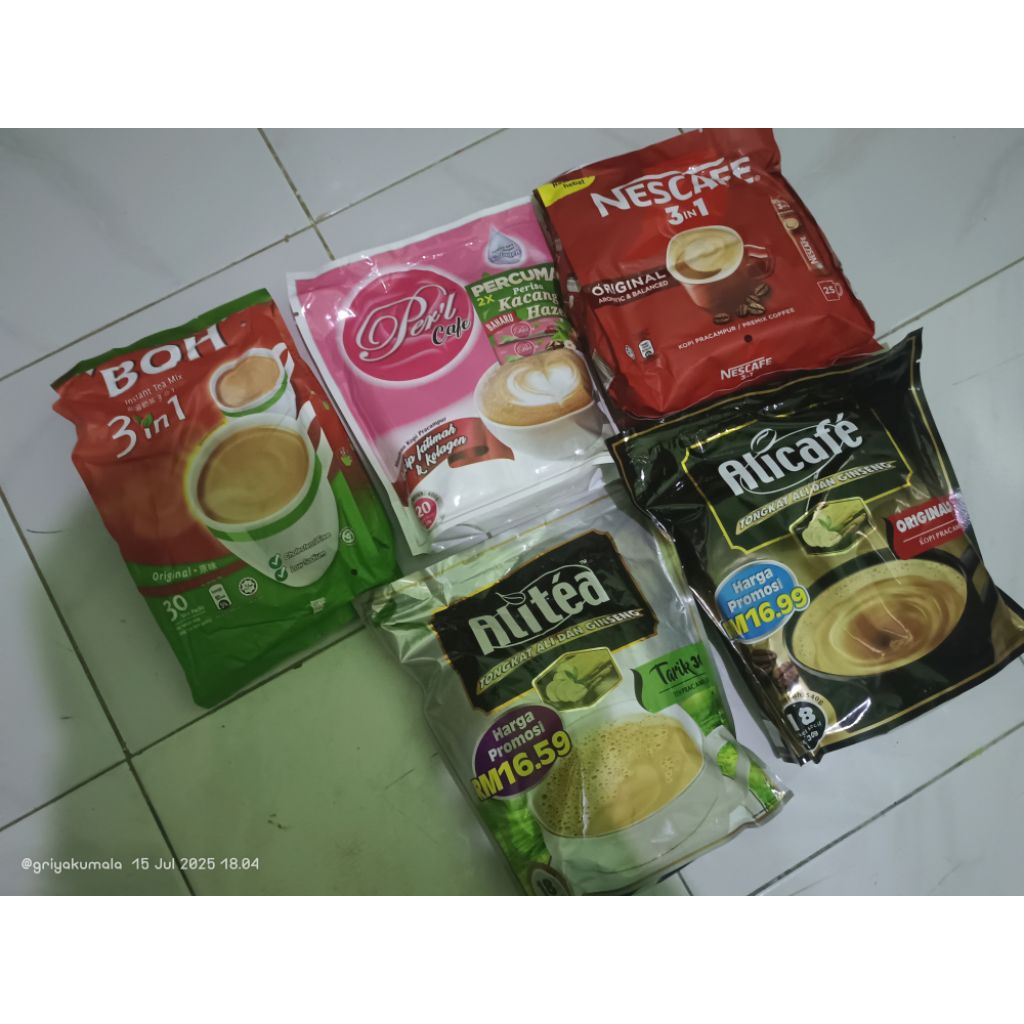 

Aneka minuman malaysia ecer / teh boh alicafe alitea kacip fatimah nescafe malaysia ecer