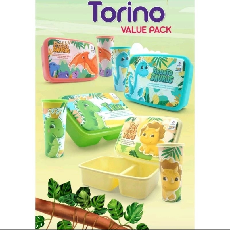 Value Set Torino Value Pack / tempat makan & Tumbler set dinosaurus / Tumbler dan Lunch Box Anak Kad
