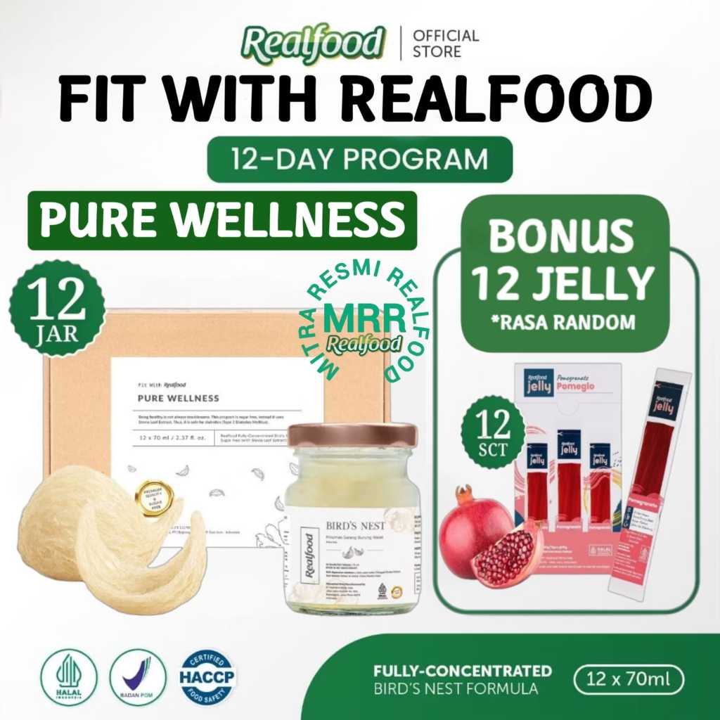 

Realfood Pure Wellness 6 Botol & 12 Botol Bonus Jelly ( Minuman Sarang Burung Walet ) MRR