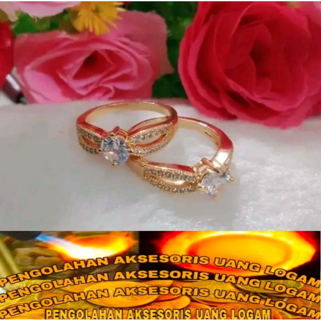 Cincin wanita model Permata mata Bahan koin Logam ori Lapis emas 24k anti karat