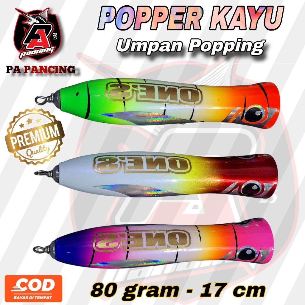 Popper 80 gram Umpan Popping SW / Bahan Kayu Mahoni / Popper Premium VIP