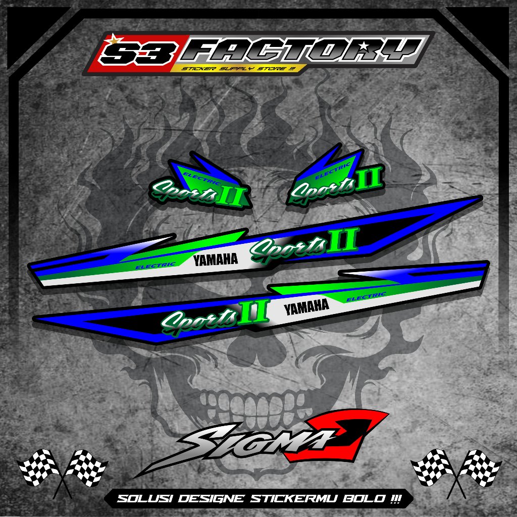 SUDAH DI CUTTING STICKER STRIPING VARIASI YAMAHA SIGMA E SPORT TWO/2 MOTIF ORIGINAL HIGH QUALITY