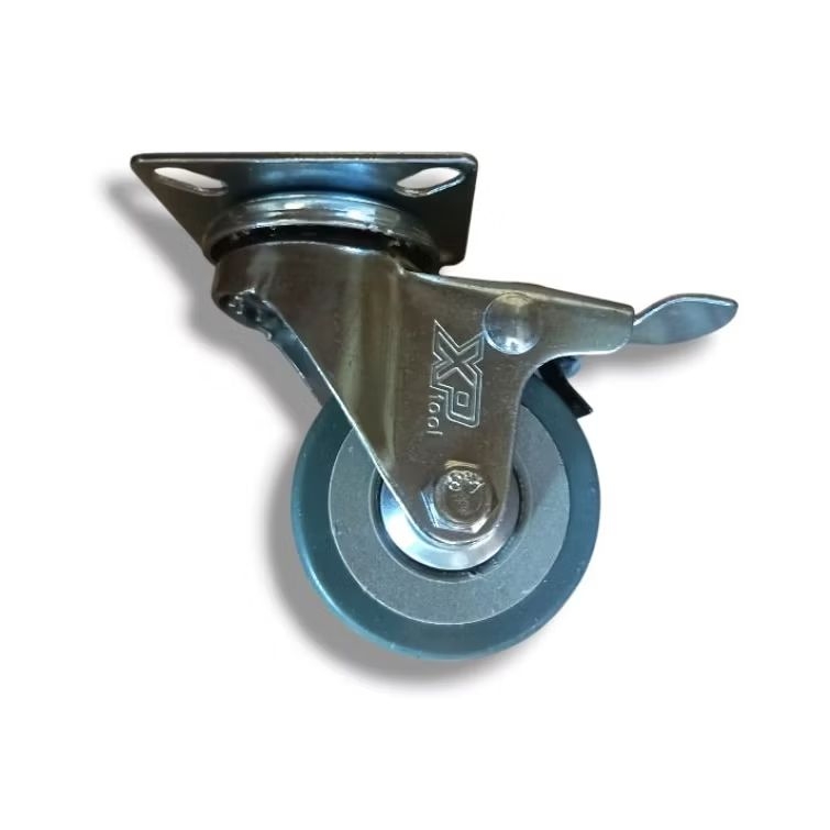 RODA TROLI/MEJA/LEMARI KECIL - RODA KARET ABU-ABU PVC 2 INCH - REM/SWIVEL BREAK