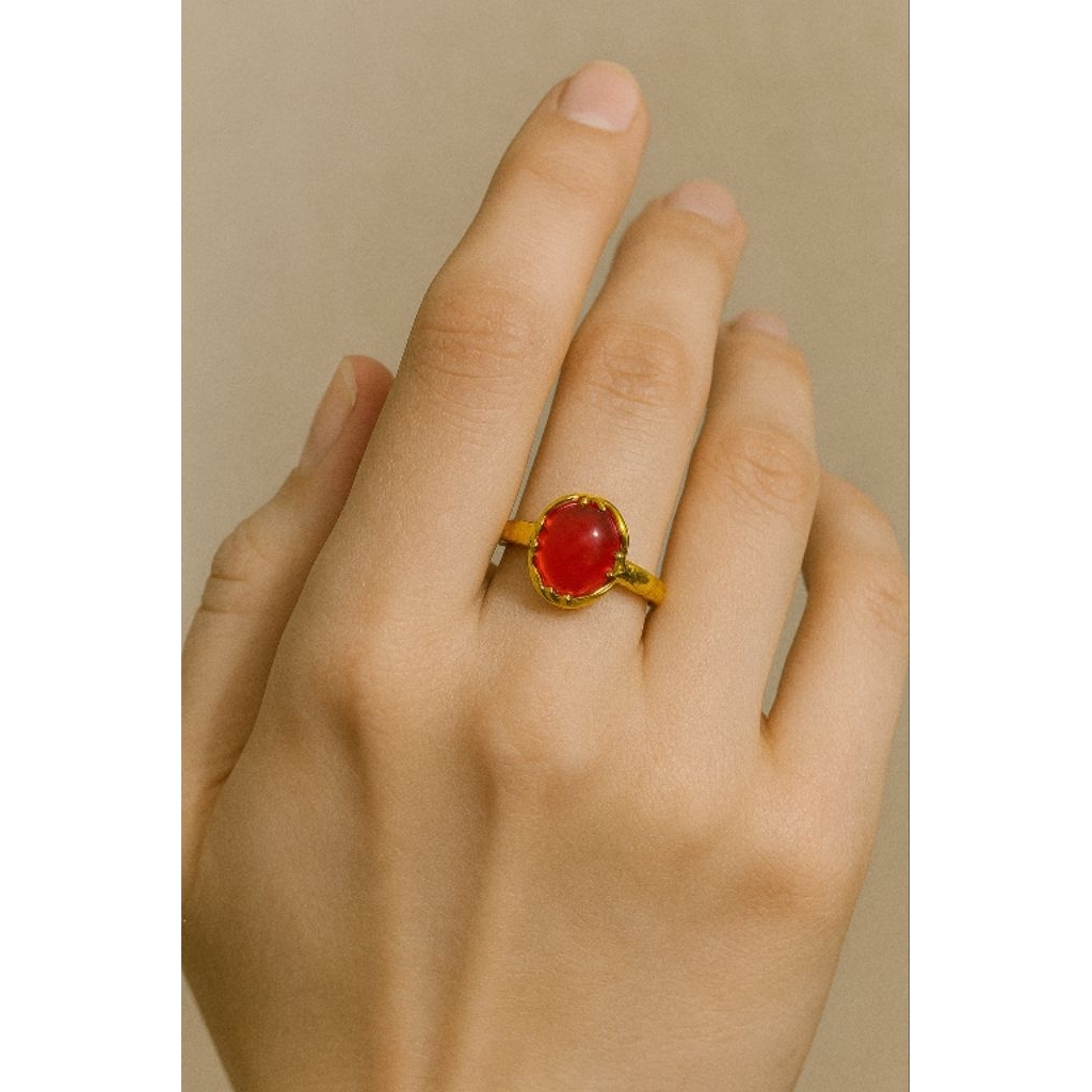 Cincin Wanita titanium model Batu Merah Ruby