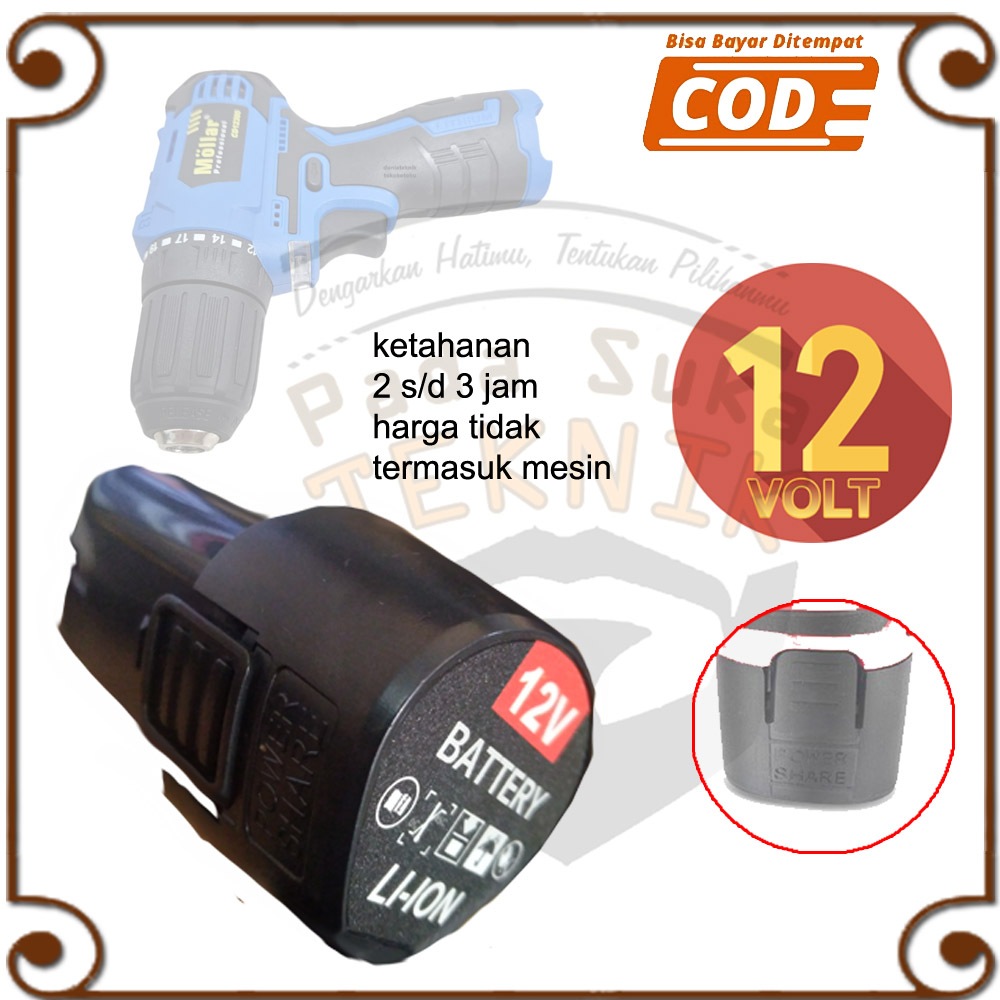 MOLLAR CD12300 Mesin Bor Cordless Batre Baterai Cadangan 12v Li-on Lithium