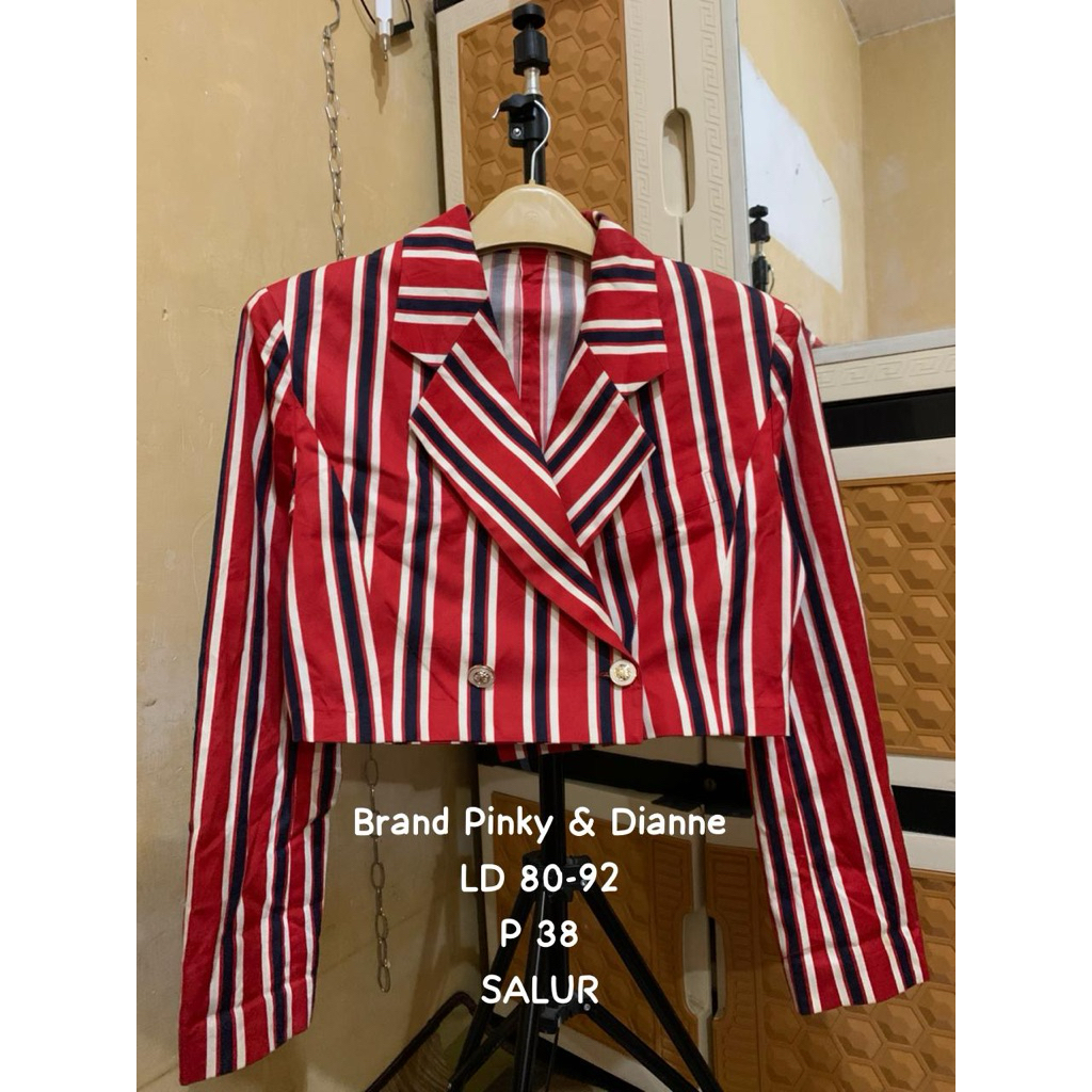 Blazer Stripe Merah Hitam Crop Premium (Alvancystore )