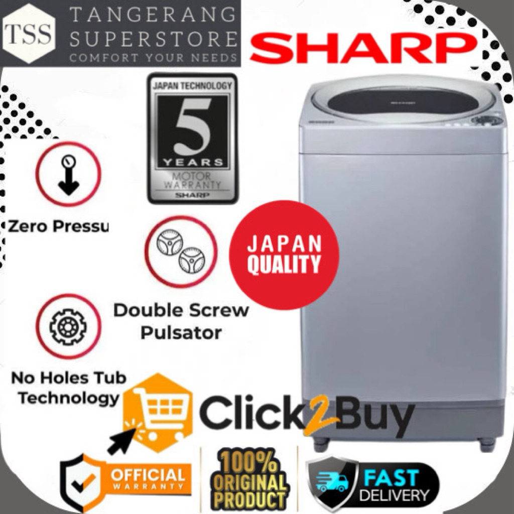 SHARP MESIN CUCI ES-M1008T ESM1008T ES M1008T SHARP TOP LOADING 10KG SUPER LOW WATT DUAL WHALE PULSA