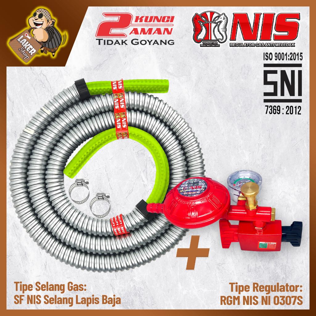 PAKET HEMAT NIS SELANG GAS LAPIS BAJA + REGULATOR ROBOT (NI 0307 S)