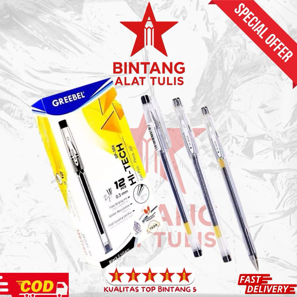 

Pulpen Gel Greebel Hi-Tech GP-506 0.3mm Hitam | FAST DRYING INK | 1 Pack isi 12 pcs
