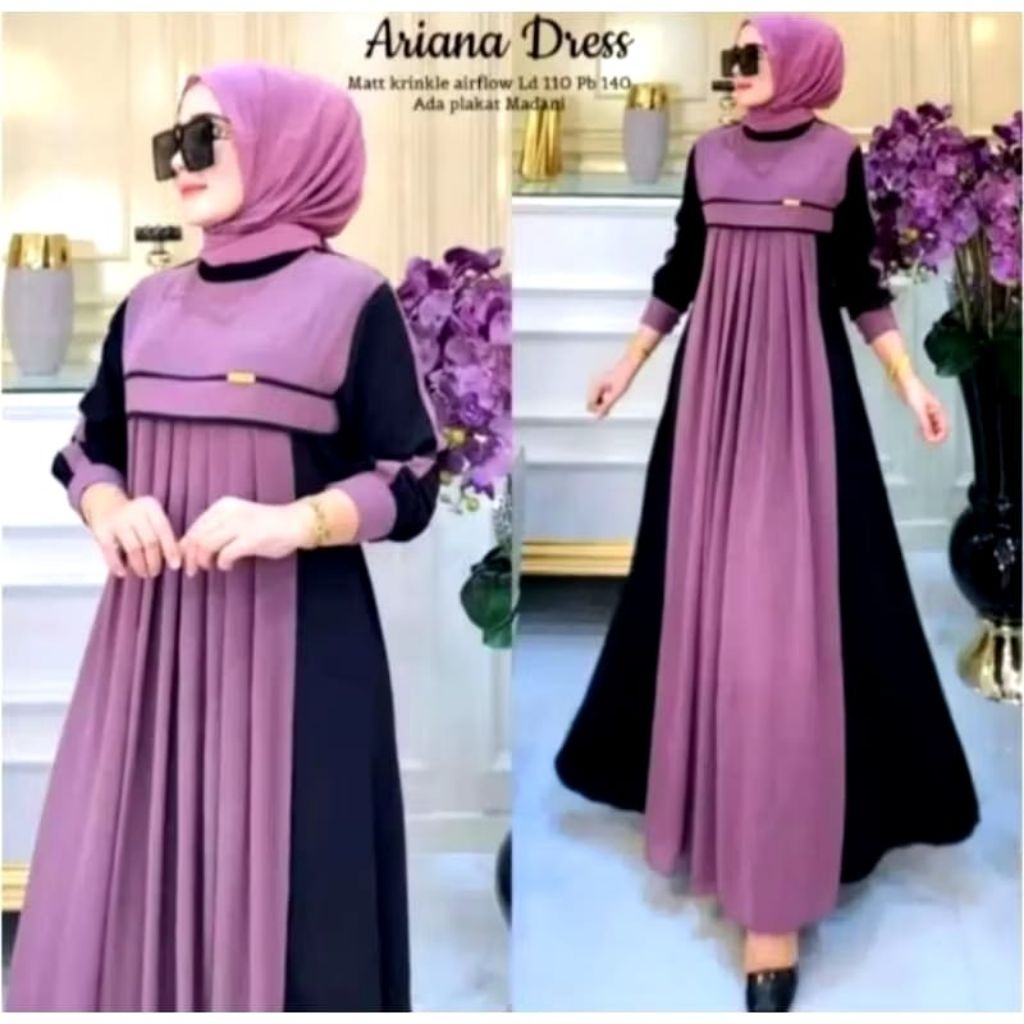GAMIS DRESS WANITA MUSLIMAH ARIANA ZAHRA BAHAN CRINKLE AIRFLOW ADEM DAN LEMBUT
