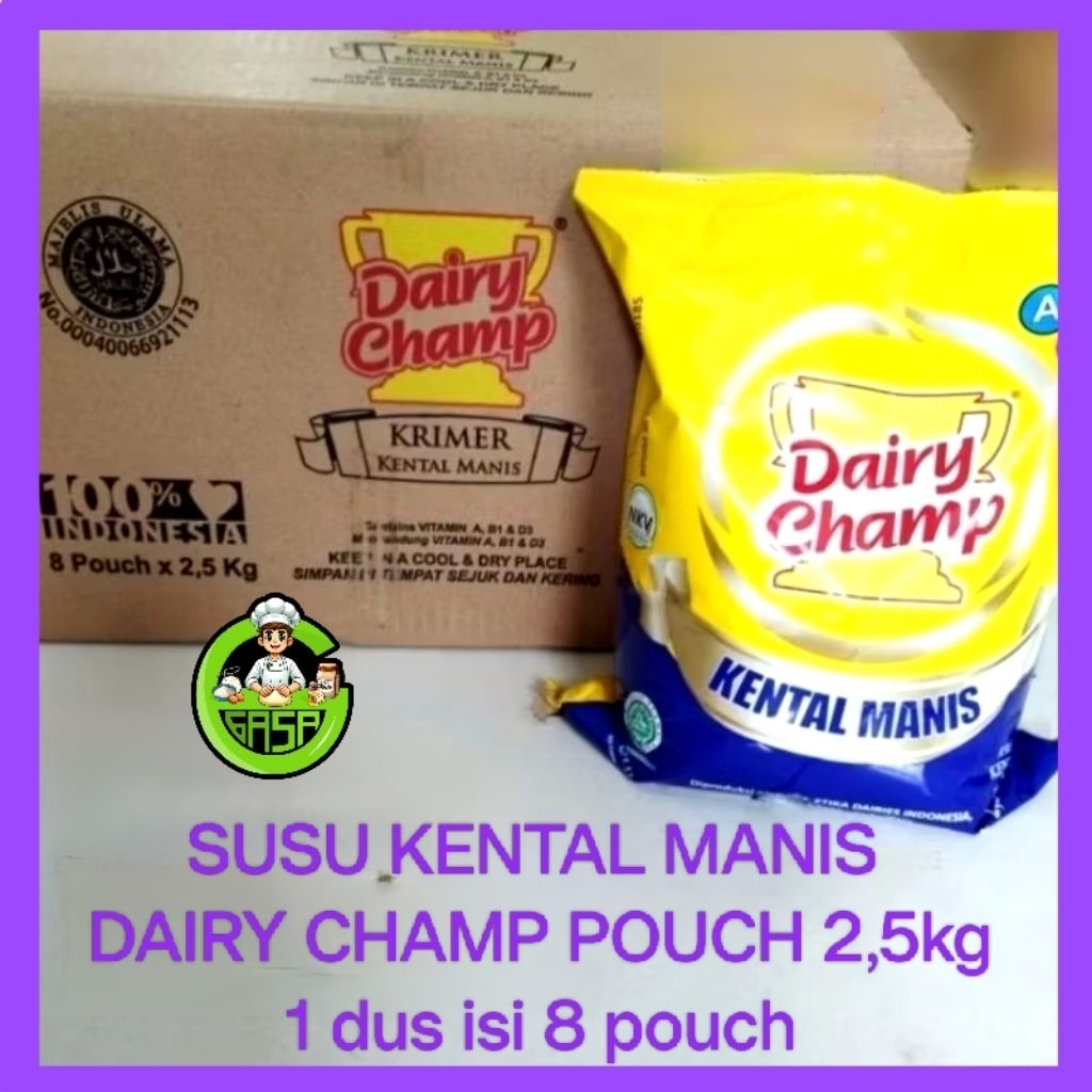 

1 dus (8 pouch) susu kental manis DAIRY CHAMP pillow pouch 2,5kg / SKM original plan / SUSU KENTAL MANIS KRIMER DC/ susu putih/ susu kental manis juara dairy champ