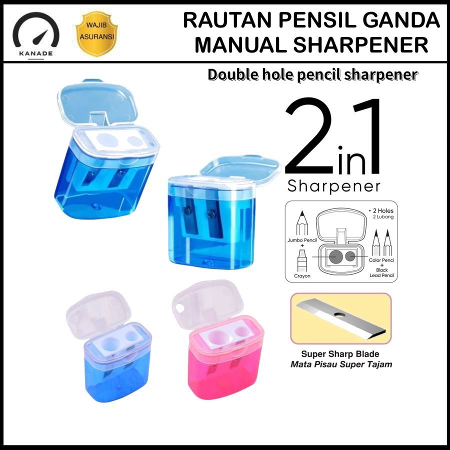 

Rautan Pensil Ganda Manual Rautan Serutan Sharpener 2 In 1 Pastel Color