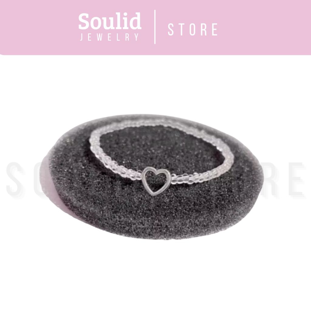Gelang Love Manik Korea Silver Titanium Manik Transparan Bracelet Aesthetic Wanita Premium Anak Giok