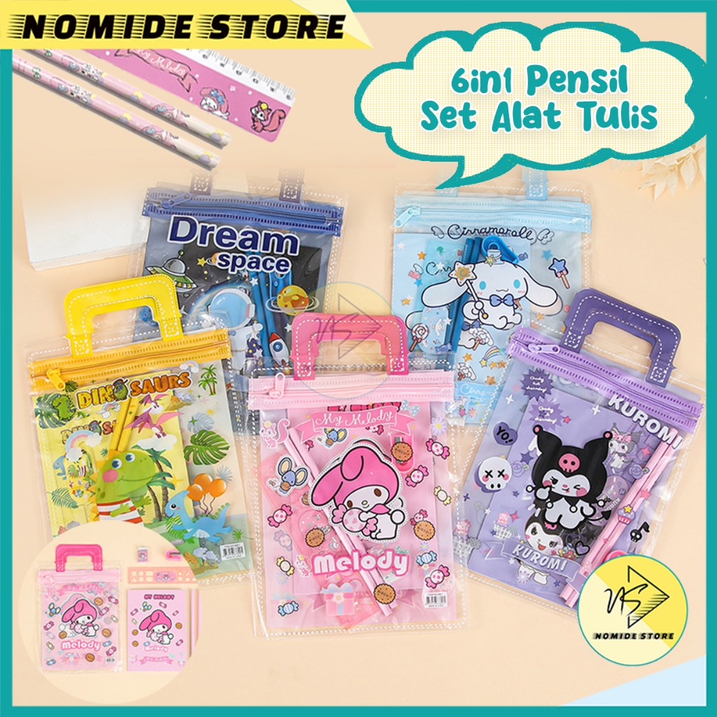 

Set Alat Tulis 6in1 Motif Karakter Lucu Pensil Penghapus Penggaris Kado Hadiah Free Bag