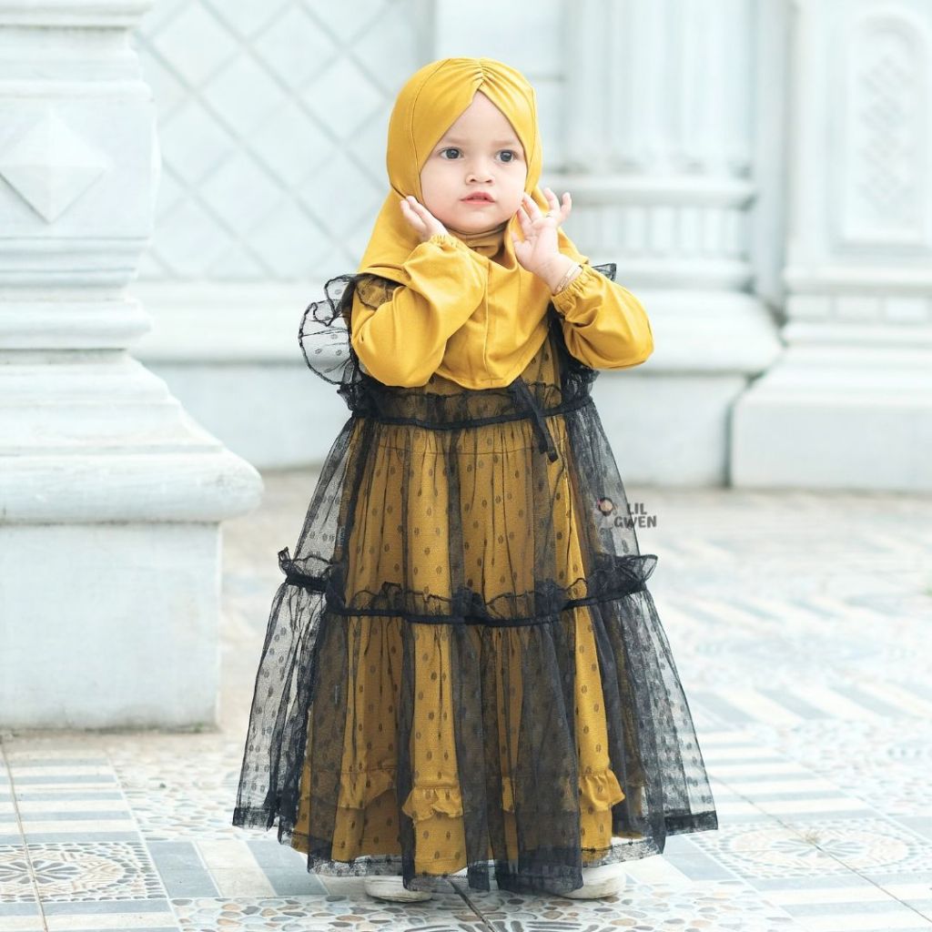 Arumi Outer By Little Gwen -  Outer Anak Perempuan - Set Muslim Anak Lebaran Usia 1 Tahun - Outer Tu