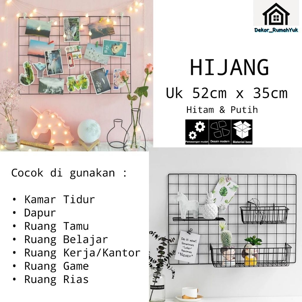 HIJANG GRID WIRE MESH ram hiasan dinding besi kotak grid wall pajangan foto kotak besi