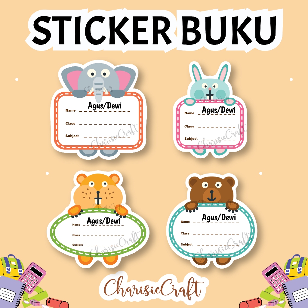 

sticker buku label buku label nama buku sticker nama, Stiker buku animal karakter