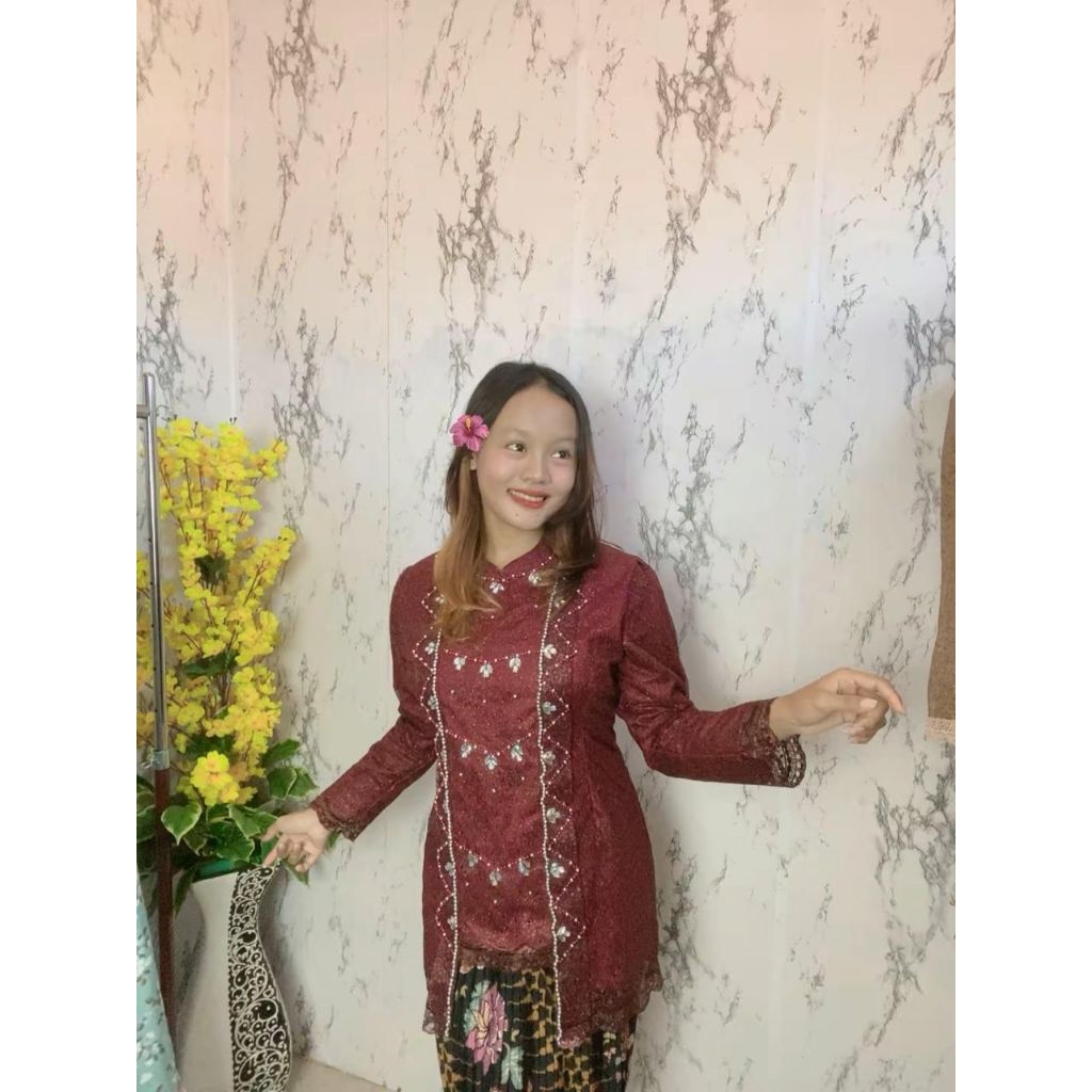 kebaya kutu baru hijab wisuda pesta kondangan atasan dress panjang wanita mutiara brokat
