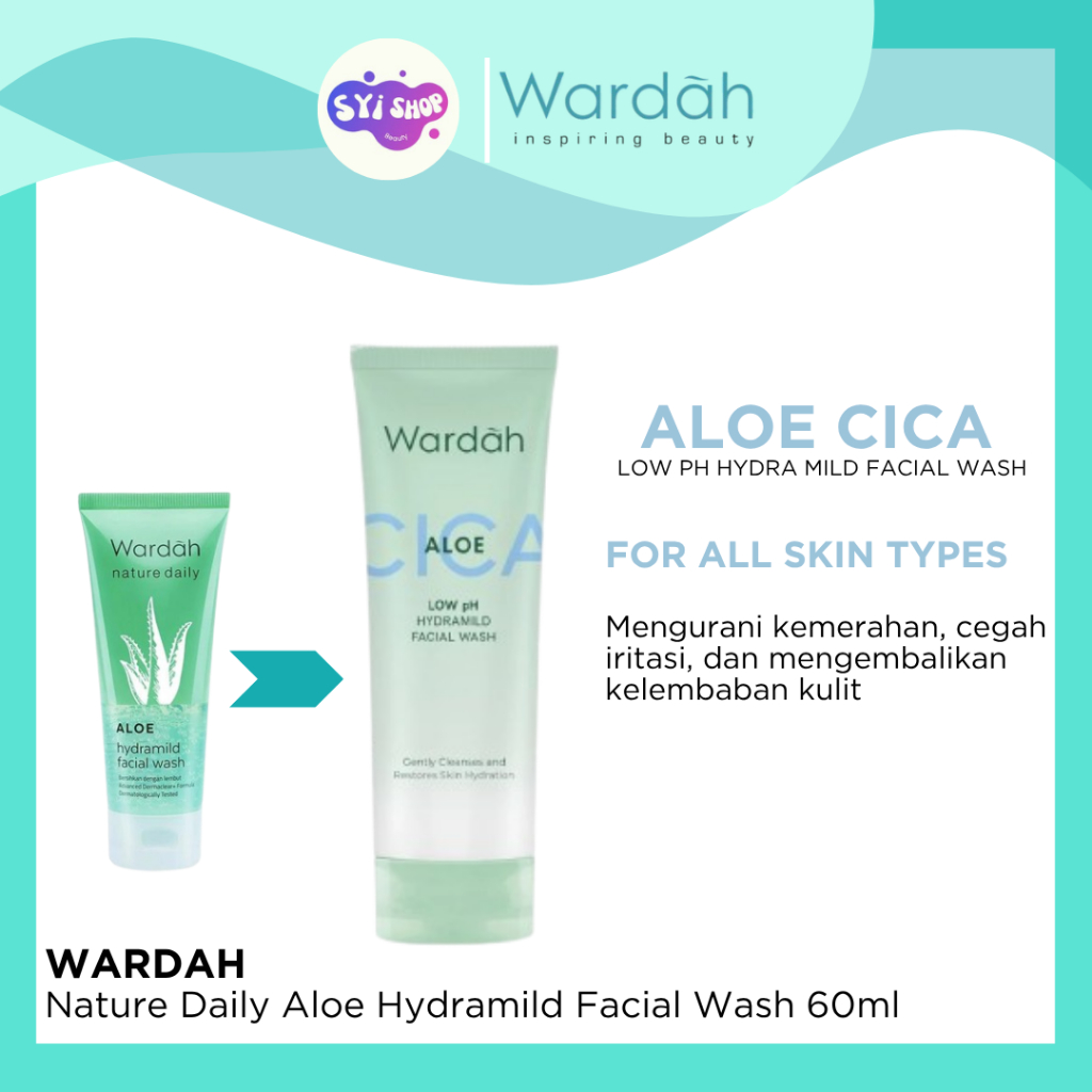 Wardah Nature Daily Aloe Hydramild Facial Wash 60ml – Sabun Cuci Muka Aloe Vera Melembapkan Wajah