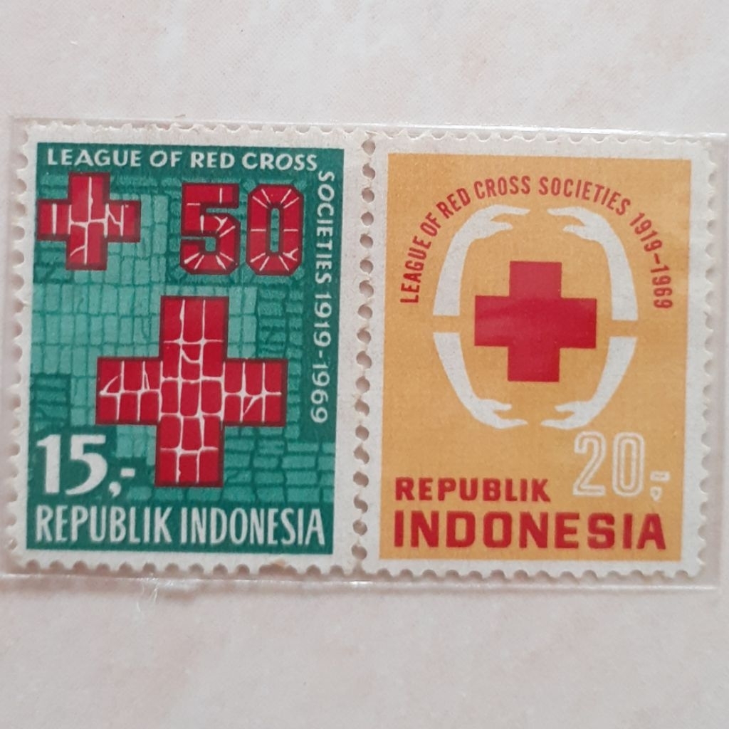 

(ID3) Perangko Indonesia 50 Tahun Liga Palang Merah Tahun 1969 set lengkap 2pcs