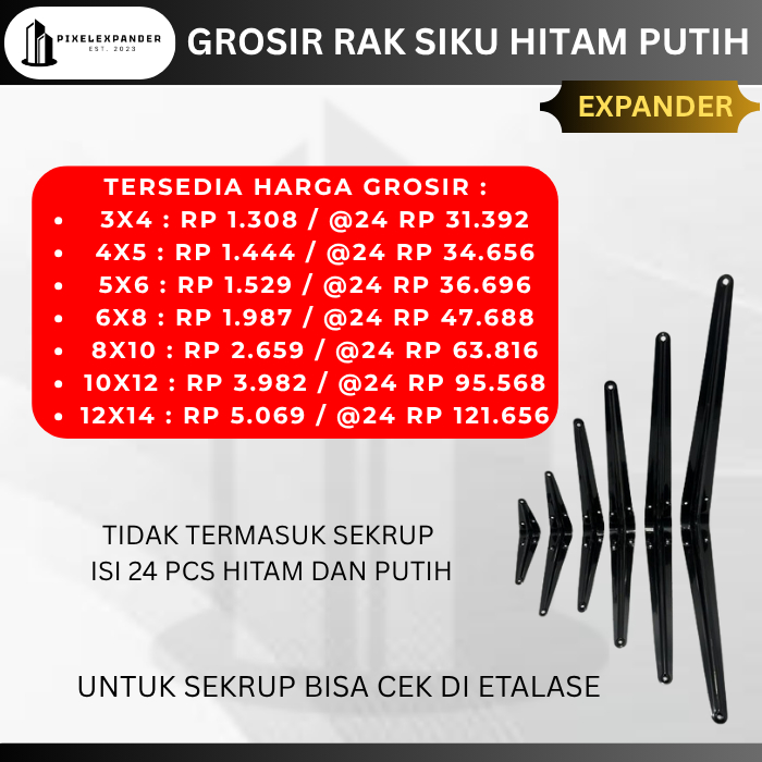 Expander Grosir Siku Penyangga Rak Dinding Besi L Hitam Putih Shelf Bracket Breket Ambalan Isi 24