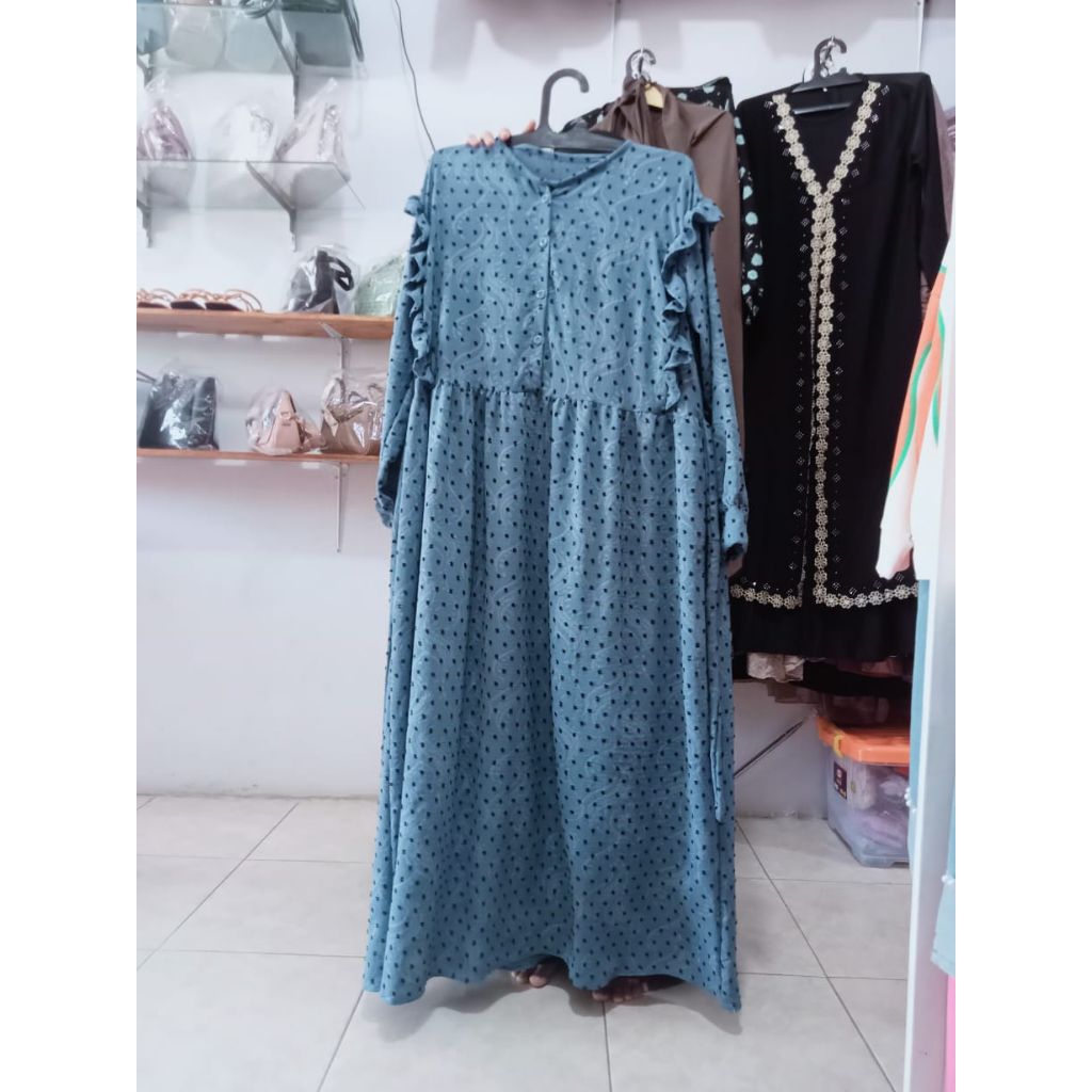 Gamis polkadot hitam