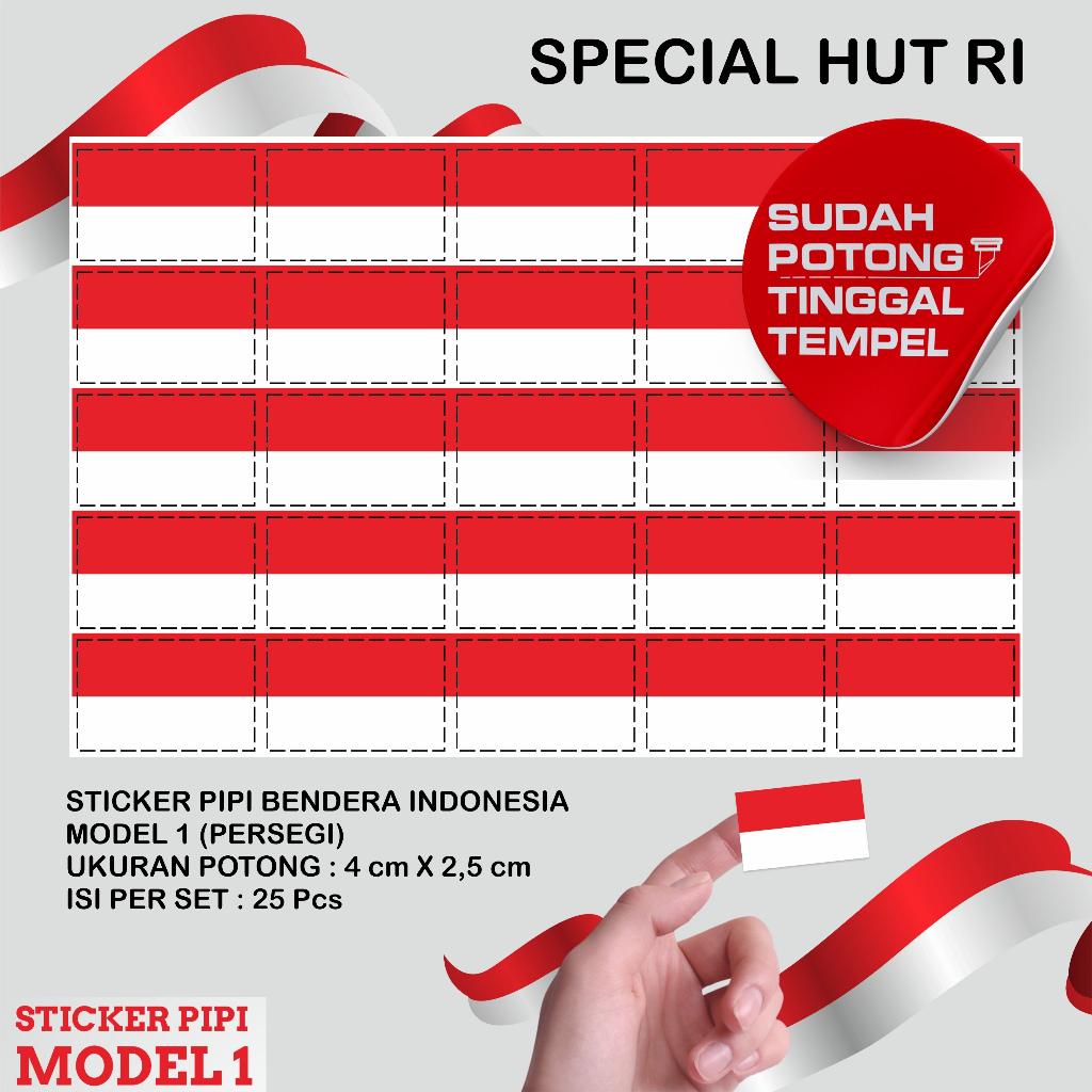 

Sticker Bendera Indonesia Custom - Print Stiker Pipi Merah Putih - sticker pipi bendera indonesia