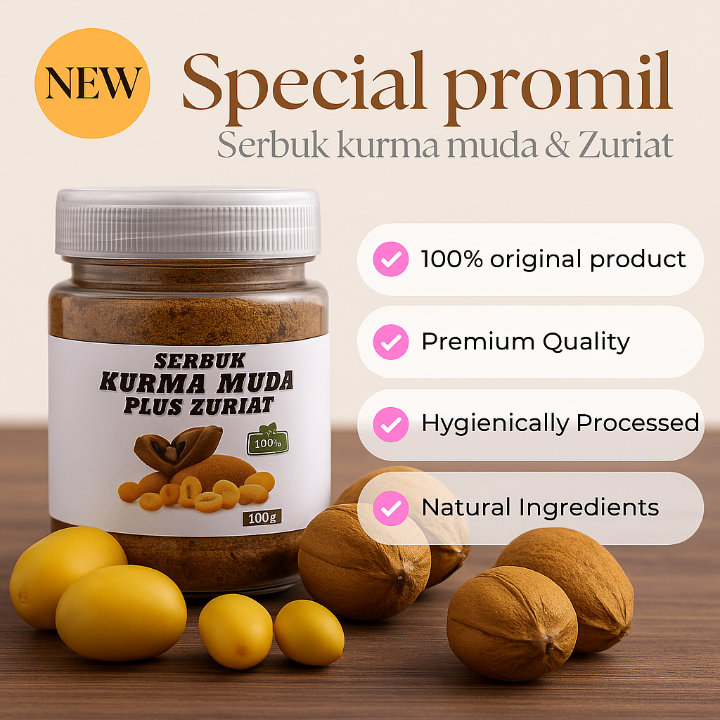 Kurma Muda Serbuk Plus Zuriat Solusi Promil Alami/Dates Pollen Powder Buah Zuriyat 100gr
