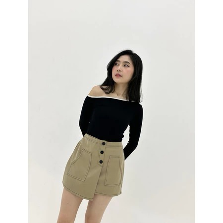 Stacy One Shoulder Top / Atasan Wanita Tangan Panjang Simple / Korean Longsleeve Crop