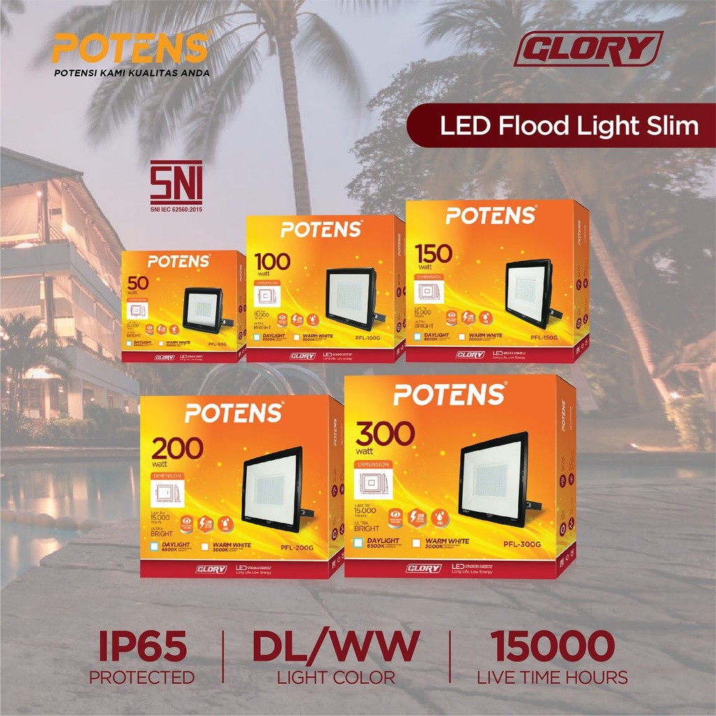 POTENS Lampu LED Flood Light 50 100 150 200 300 watt Lampu Sorot Warna Putih