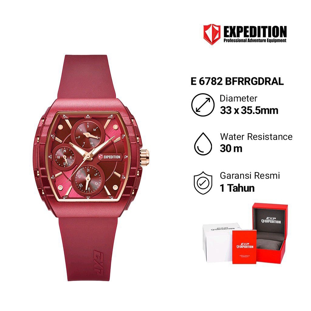 Jam Tangan Wanita Expedition EXPEDITION Exp Chronograph E 6782 BFRRGDRAL Red Dial Red