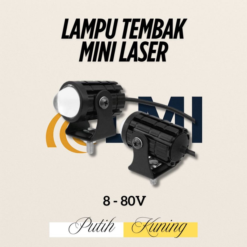 Lampu Tembak Mini Laser LED Putih Kuning Dua Warna 8V–80V Motor Mobil Sorot Kecil IP67 Waterproof 12