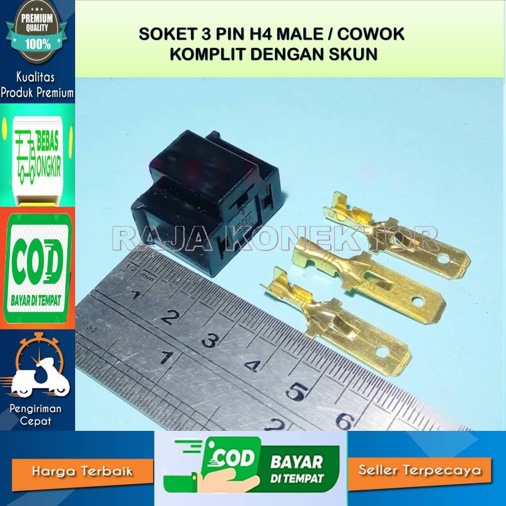 SOCKET LAMPU H4 MALE COWO-SOKET H4 SEALED BEAM- MOTOR MOBIL-SOCKET LAMPU H4 DENGAN TYPE LAMPU H4