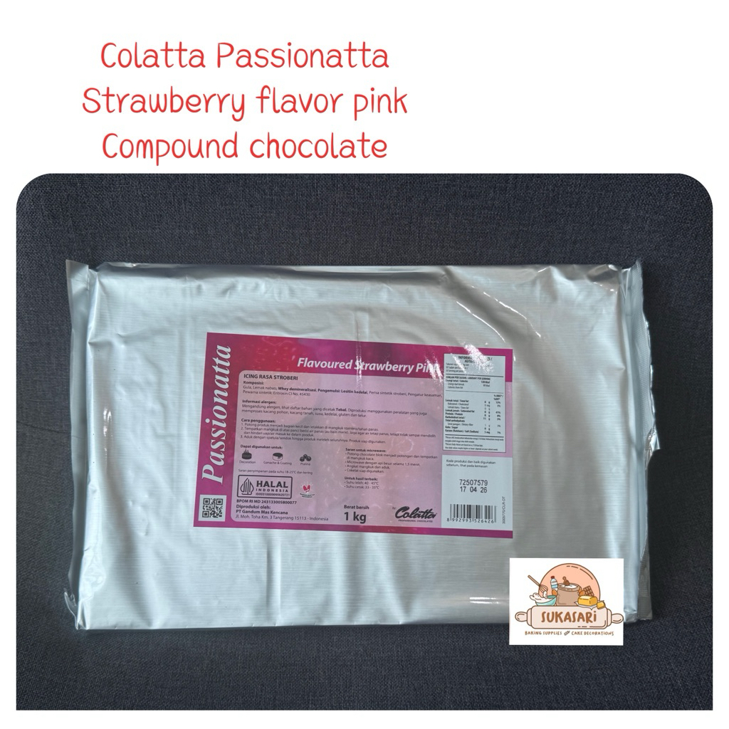 

Colatta Pasnatta Strawberry Pink Compound Chocolate 1kg Cokelat coklat rasa stroberi merah muda