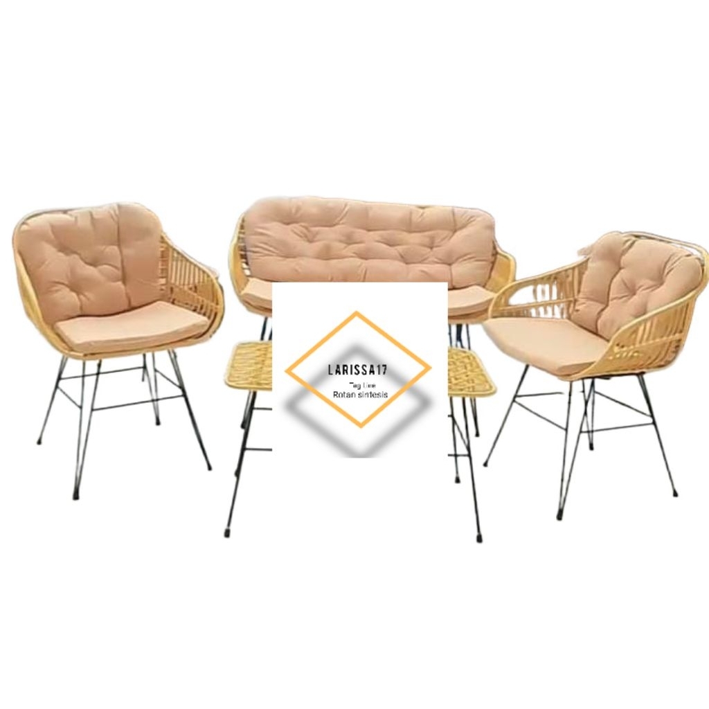 Set Kursi Tamu Rangka Besi Rotan Sintetis Minimalis Aestetika